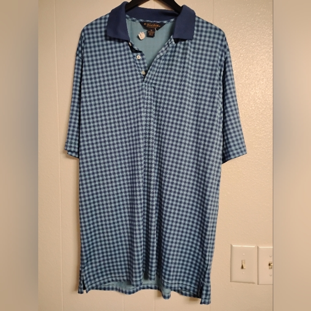 Brooks Brothers Men's Xl Blue Checkered Gingham Polo Plaid Short Sleeve Shirt